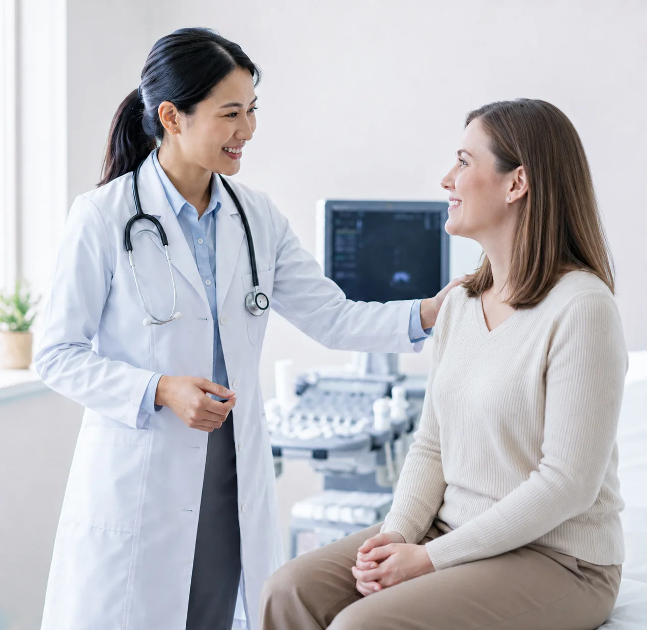 A doctor talking with a patient about her care